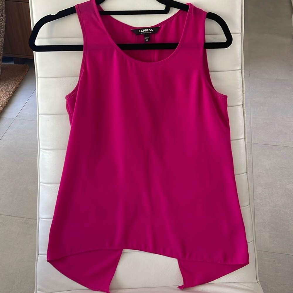 EXPRESS WOMEN XS HOT PINK SLEEVELESS TOP WITH SLIT OPEN BACK SHEER MATERIAL Y2K